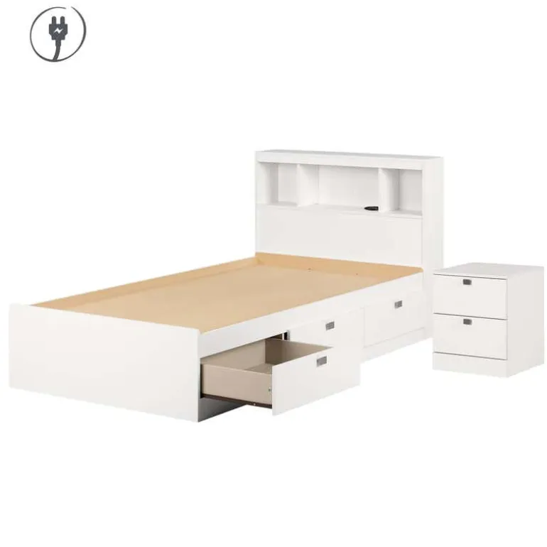 3-Drawer Storage Twin Bed, Headboard with USB Charging and Nightstand (39") - South Shore