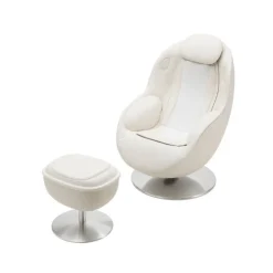 Electric Reclining Massage Chair with Ottoman in Faux Leather – White