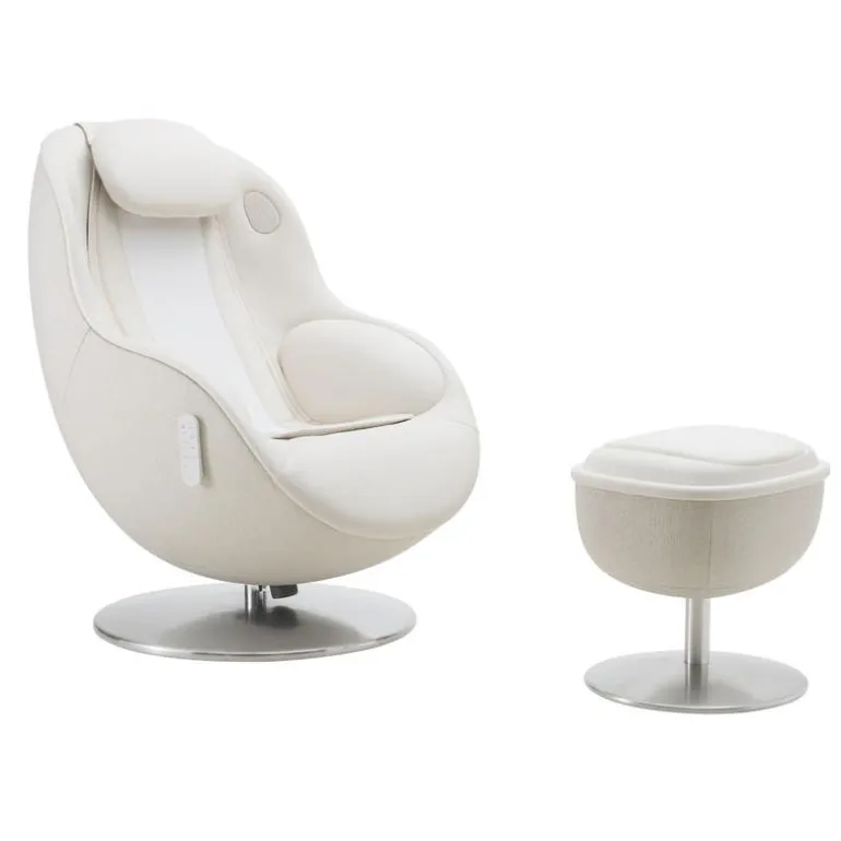 Electric Reclining Massage Chair with Ottoman in Faux Leather – White