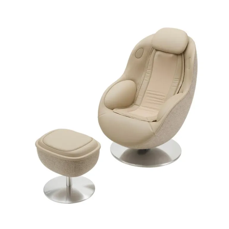 Electric Reclining Massage Chair with Ottoman in Faux Leather – Beige
