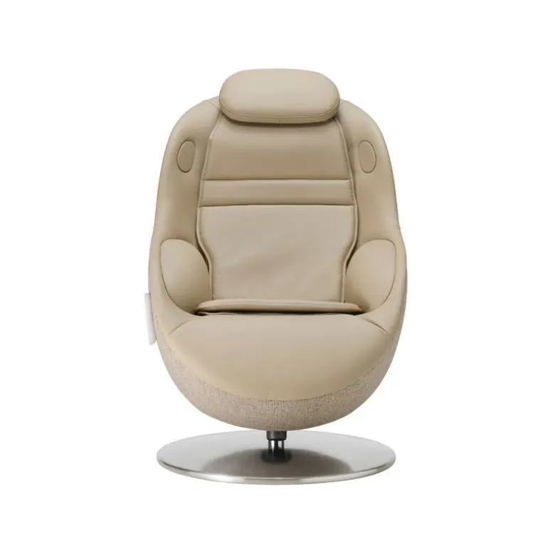 Electric Reclining Massage Chair with Ottoman in Faux Leather – Beige
