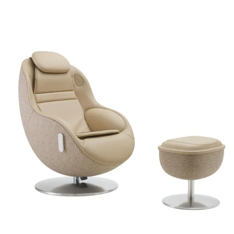Electric Reclining Massage Chair with Ottoman in Faux Leather – Beige