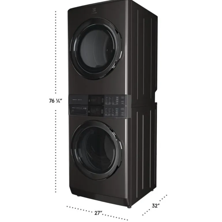ELECTROLUX Spacemaker Laundry Tower, Black Stainless, 27", Front-Load - ELTE760CAT