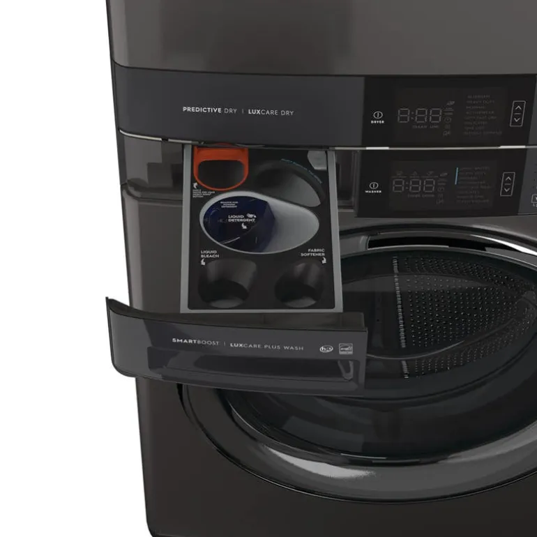 ELECTROLUX Spacemaker Laundry Tower, Black Stainless, 27", Front-Load - ELTE760CAT