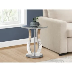 End table - 20"dia / brushed silver / mirror - Monarch