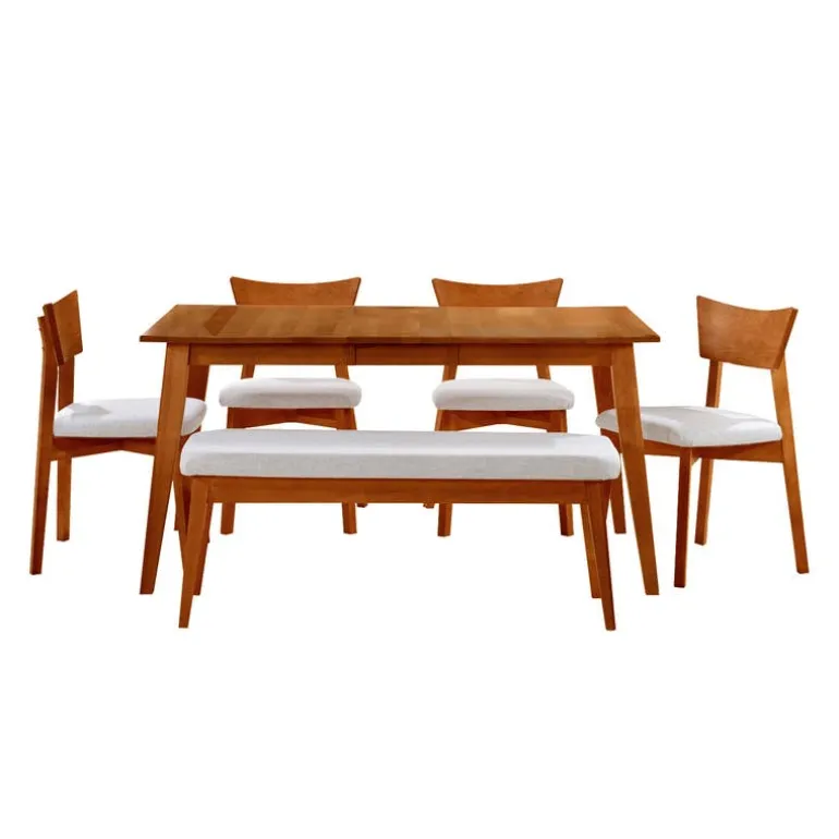 Extendable Rectangular Dining Table (54" to 70") with 4 Chairs and Bench - Brown