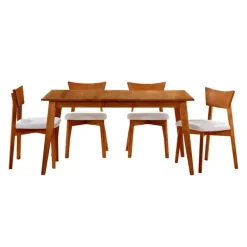 Extendable Rectangular Dining Table (54" to 70") with 4 Chairs - Brown