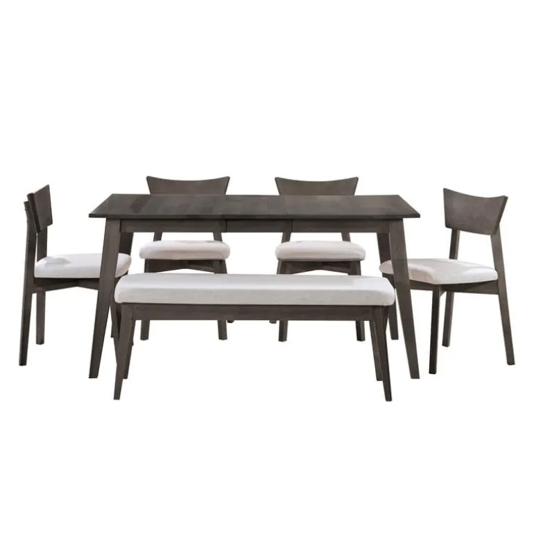 Extendable Rectangular Dining Table (54" to 70") with 4 Chairs and Bench - Slate