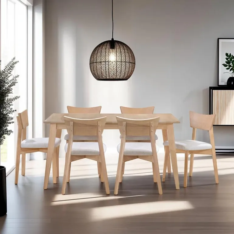 Extendable Rectangular Dining Table (54" to 70") with 6 Chairs - Greige