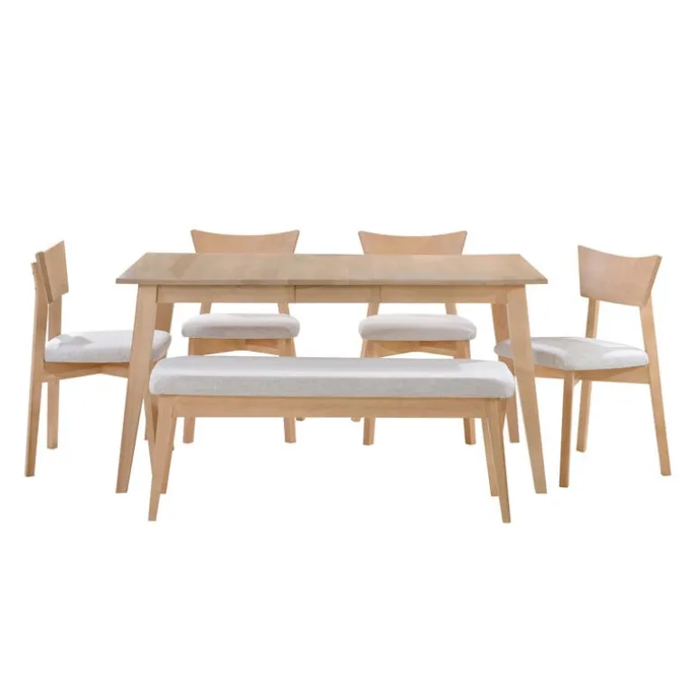 Extendable Rectangular Dining Table (54" to 70") with 4 Chairs and Bench - Greige