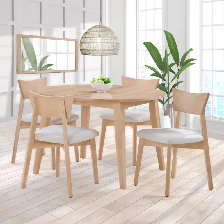 Extendable Round Dining Table (48" to 66") with 4 Chairs - Greige
