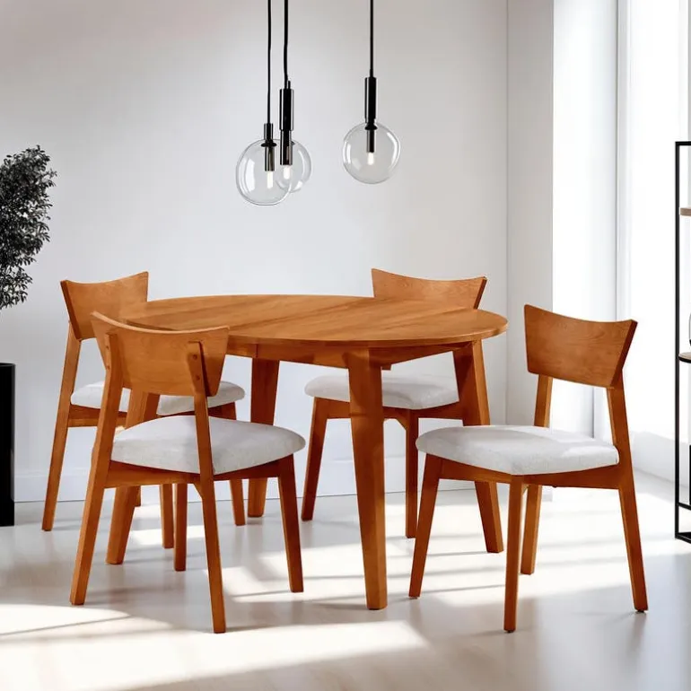 Extendable Round Dining Table (48" to 66") with 4 Chairs - Brown