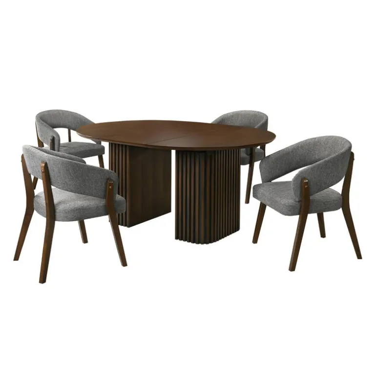 Extendable Round Pedestal Dining Table (48 to 83") with 4 Chairs