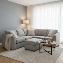 Fabric Sectional with Matching Ottoman