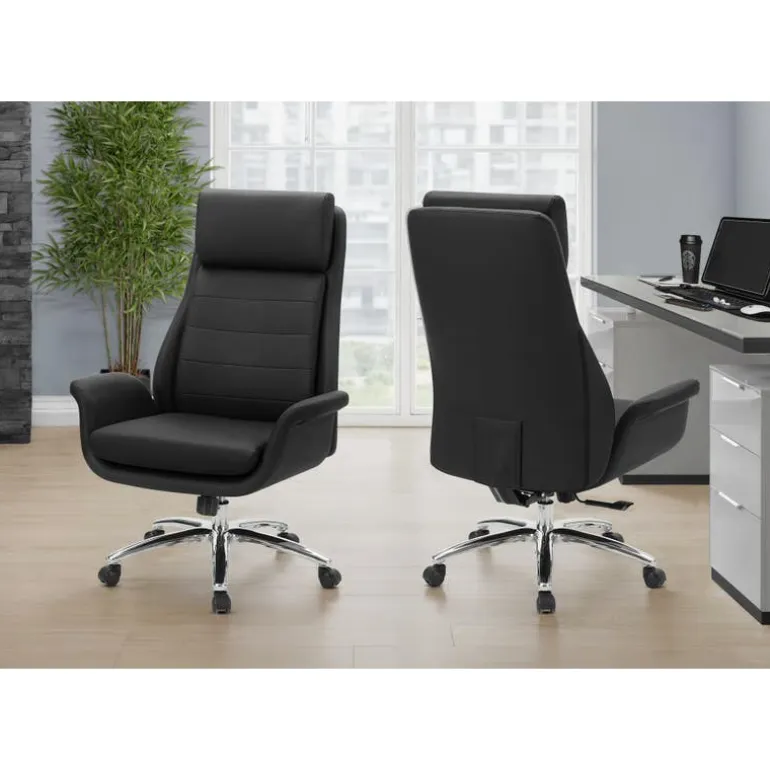 Faux Leather Ergonomic Office Chair - Black - Monarch