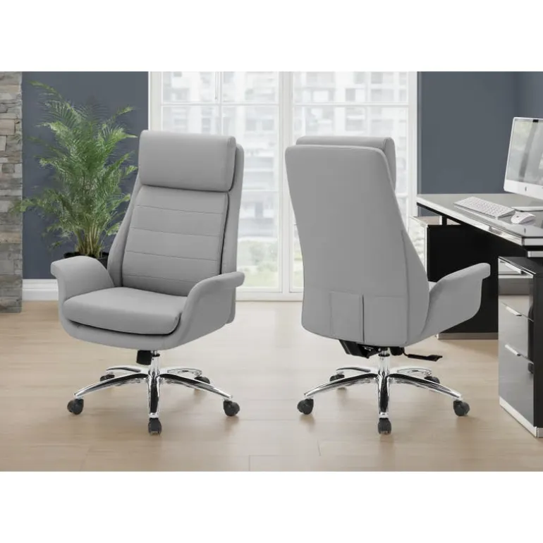 Faux Leather Ergonomic Office Chair - Light Grey - Monarch