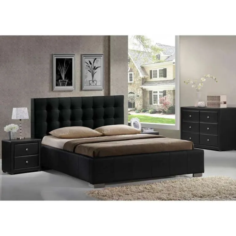 Faux Leather King Bed with Headboard (78'')