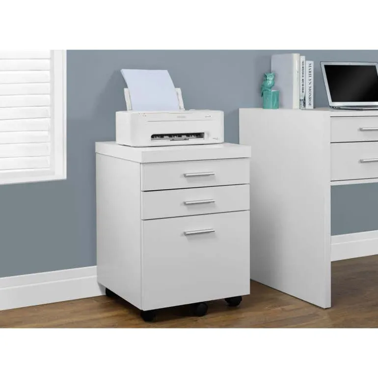 Filing cabinet - 3 drawer / white on castors - Monarch