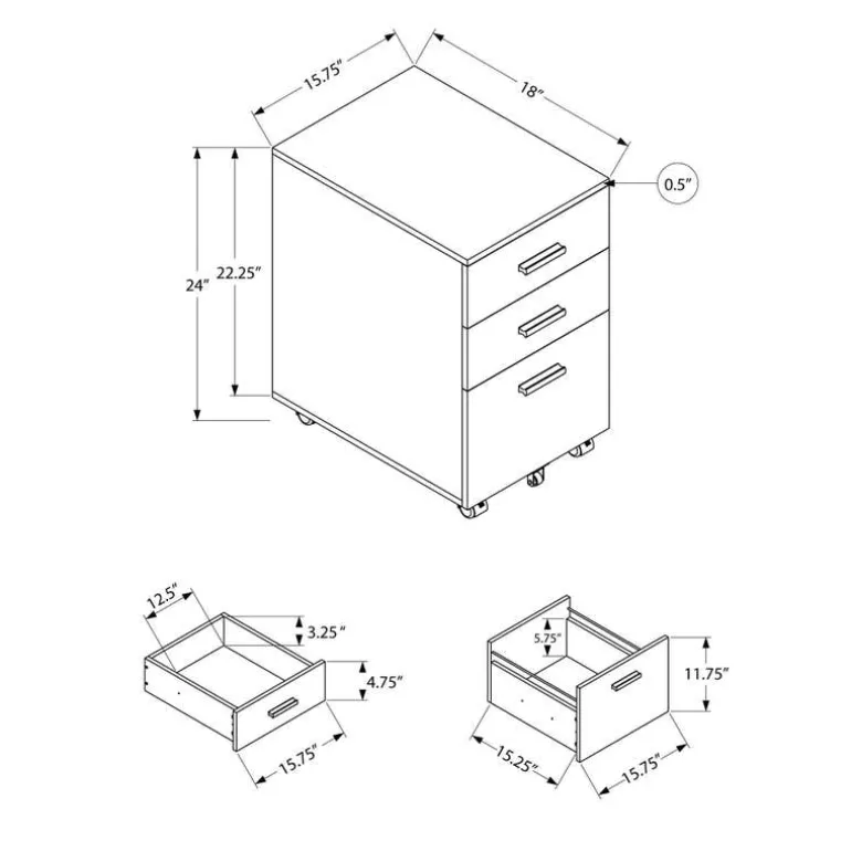 Filing cabinet - 3 drawer / white on castors - Monarch