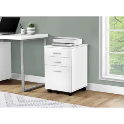 Filing cabinet - 3 drawer / white on castors - Monarch