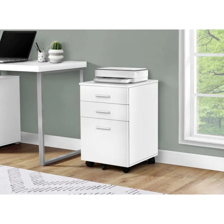 Filing cabinet - 3 drawer / white on castors - Monarch