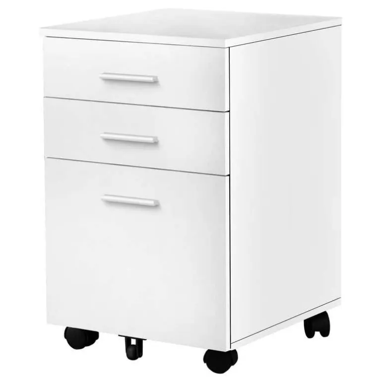 Filing cabinet - 3 drawer / white on castors - Monarch