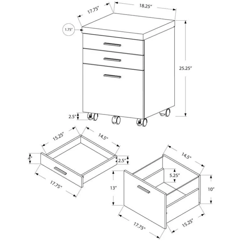 Filing cabinet - 3 drawer / dark taupe on castors - Monarch