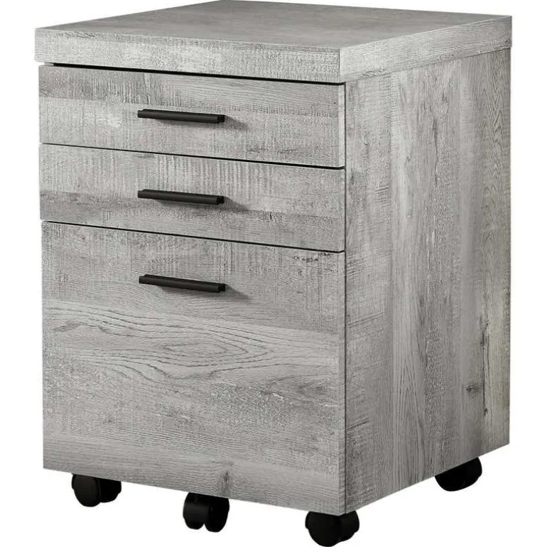 Filing cabinet - 3 drawer / grey reclaimed wood / castors - Monarch