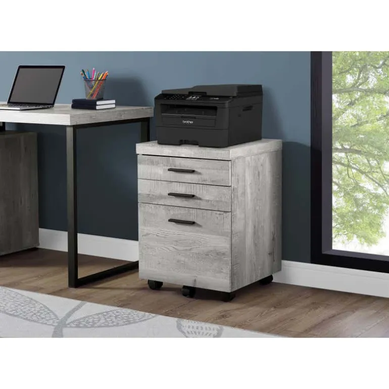 Filing cabinet - 3 drawer / grey reclaimed wood / castors - Monarch