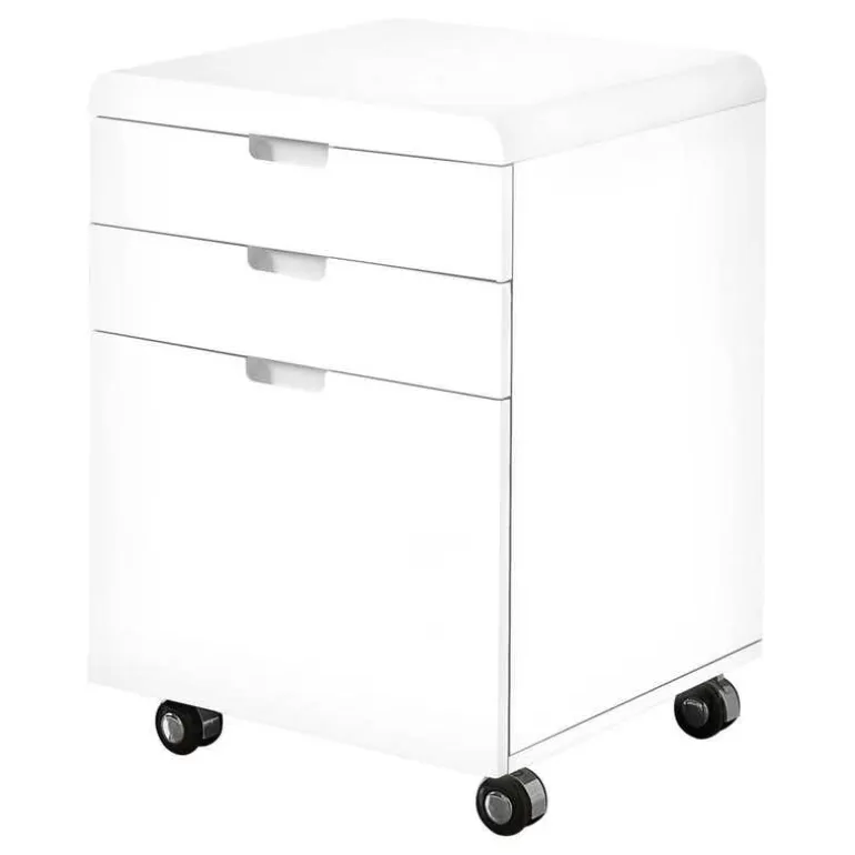 Filing cabinet - 3 drawers / white gloss / castors - Monarch
