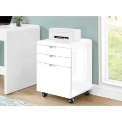 Filing cabinet - 3 drawers / white gloss / castors - Monarch