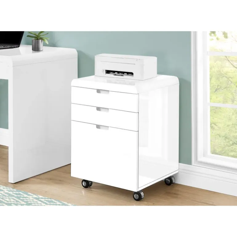 Filing cabinet - 3 drawers / white gloss / castors - Monarch