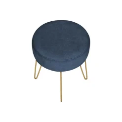 Footrest with Golden Hairpin-Style Legs - Navy Blue