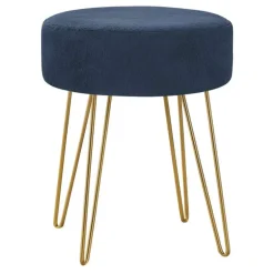 Footrest with Golden Hairpin-Style Legs - Navy Blue