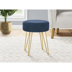 Footrest with Golden Hairpin-Style Legs - Navy Blue