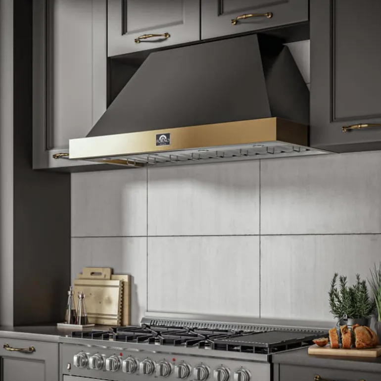 FORNO 48" Wall Mount Range Hood Standard Black 48" , 600 CFM - FRHWM5078-48