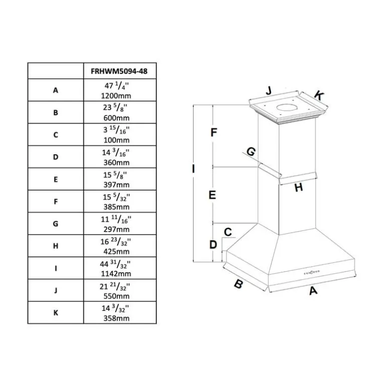 FORNO Chimney Range Hood Wall Mount Stainless 47.25" - FRHWM5094-48