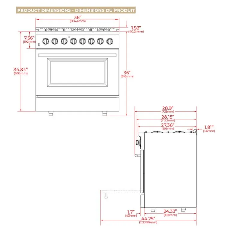 FORNO Dual Fuel Range Stainless 36" Dual Energy Gas - FFSGS6156-36