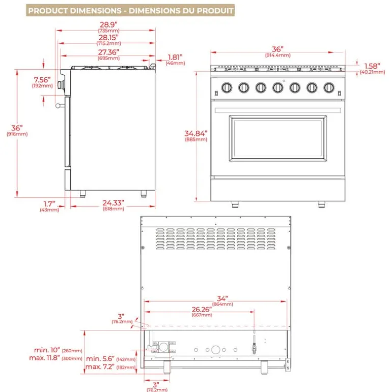 FORNO Gas Range Stainless 36" Electric Gas - FFSGS6244-36