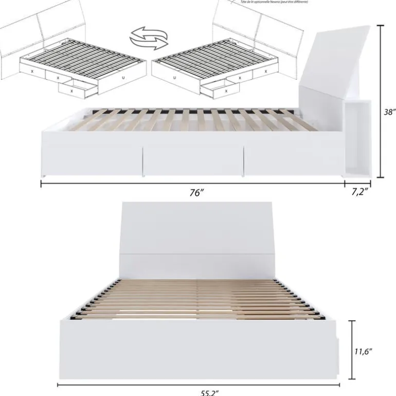 Full Bed with 3-Drawer Storage (54") - Nexera