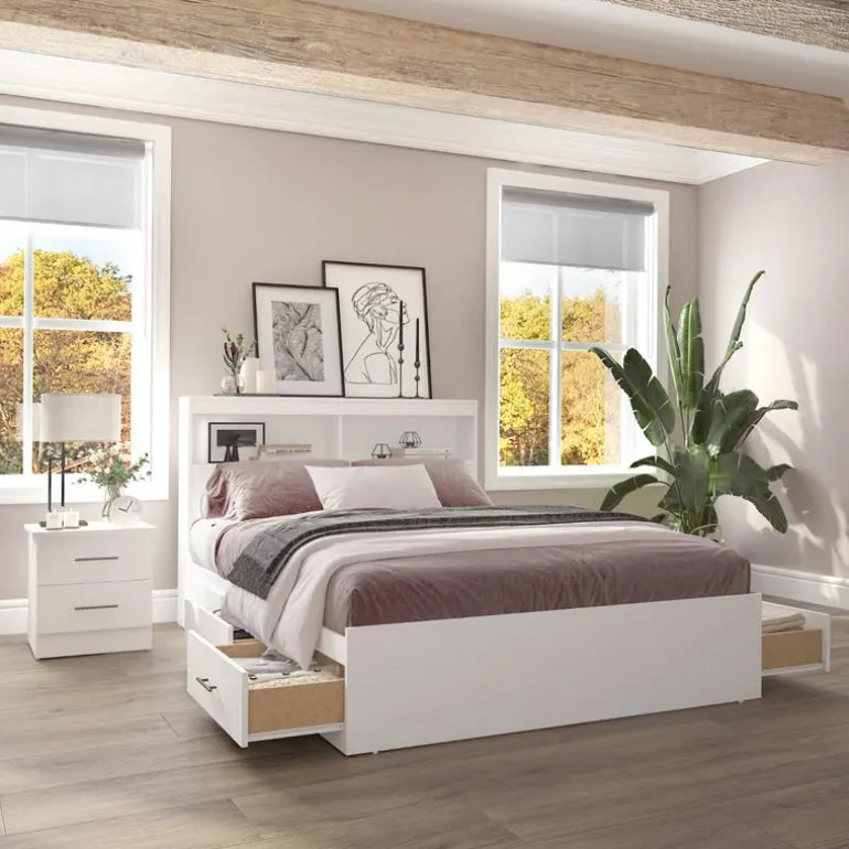 Full Bed with 6-Drawer Storage Headboard and Nightstand (54")