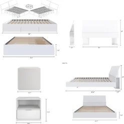 Full Bedroom Set with 3-Drawer Storage (54") - 4pcs - Nexera
