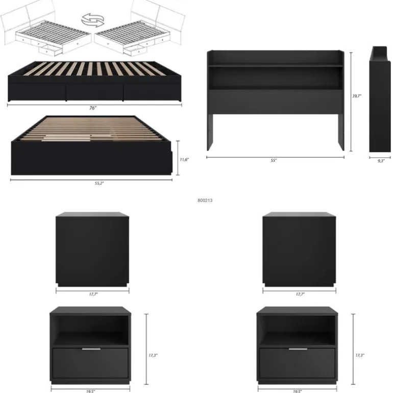 Full Bedroom Set with Storage (54") - 4pcs - Nexera