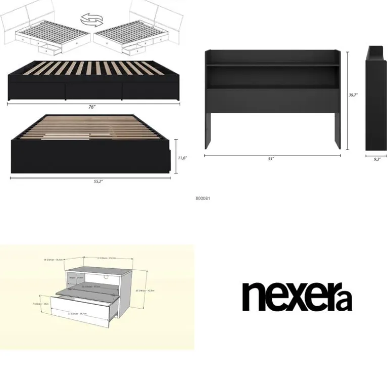 Full Bedroom Set with Storage (54") - 3pcs - Nexera