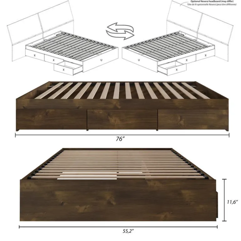 Full 3-Drawer Storage Bed (54") - Nexera