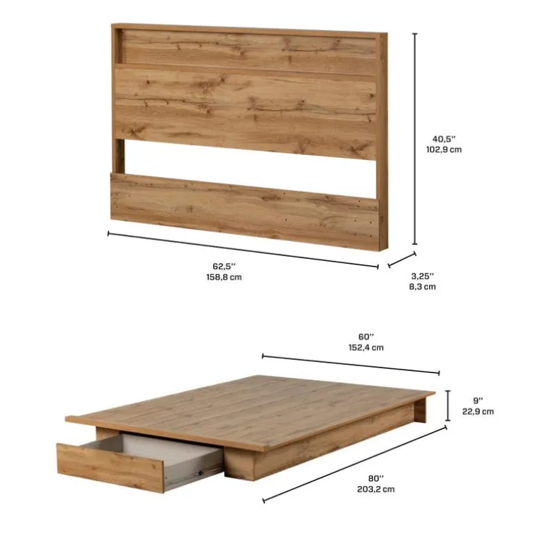 Full/Queen Bed with 1-Drawer Storage and Headboard (54"/60") - South Shore