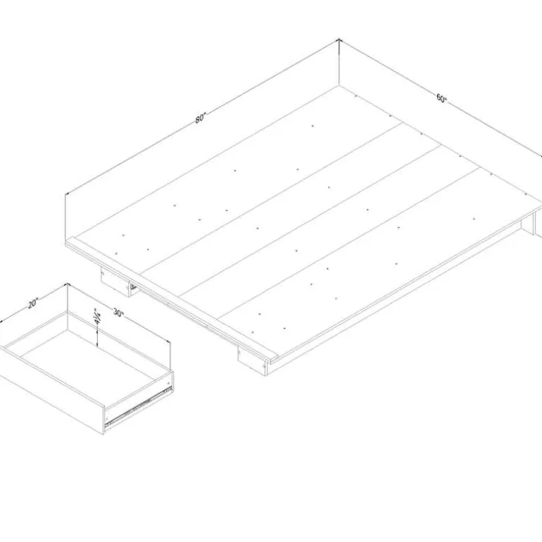 Full/Queen Platform Bed with 1-Drawer Storage (54"/60") - South Shore