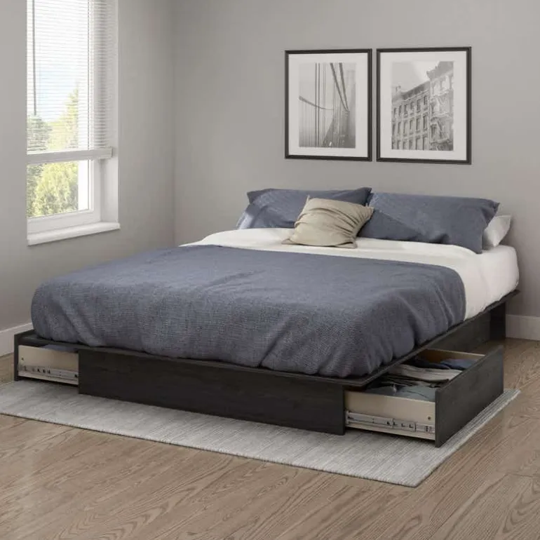 Full/Queen Platform Bed with 2-Drawer Storage (54/60'') - South Shore