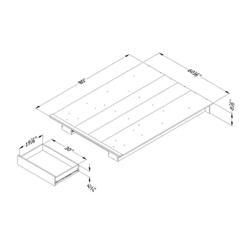 Full/Queen Platform Bed with 1-Drawer Storage (54"/60") - South Shore