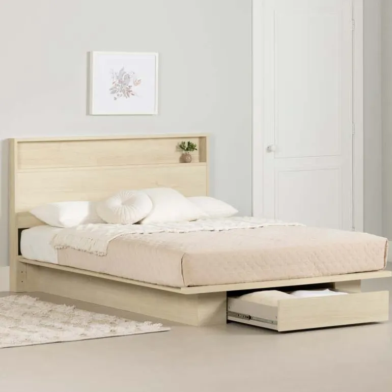 Full/Queen Platform Bed with 1-Drawer Storage and Headboard (54"/60") - South Shore